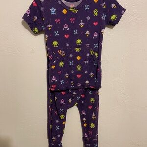 Ready Set Romper Purple Pixel Creature Print 6-12 months